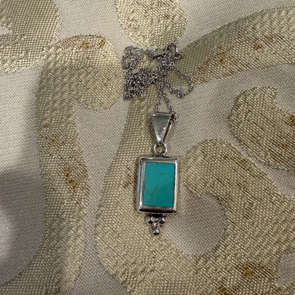 Sterling SilverTurquoise Pendant Necklace with 16” Sterling silver chain